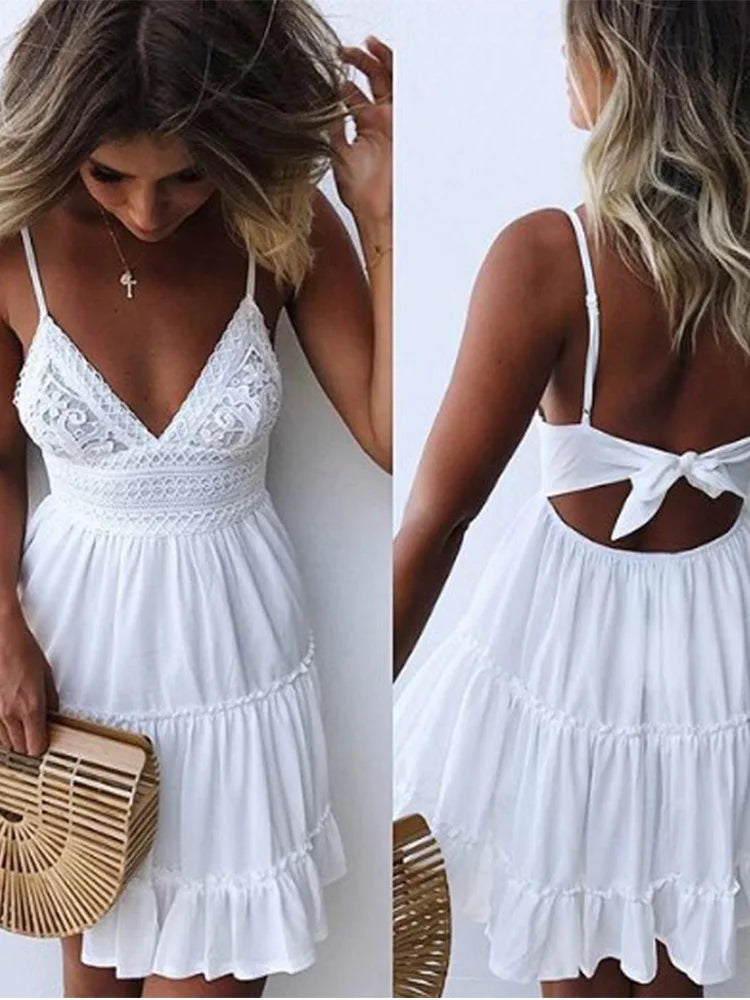 Lace-Trim Backless Mini Sundress