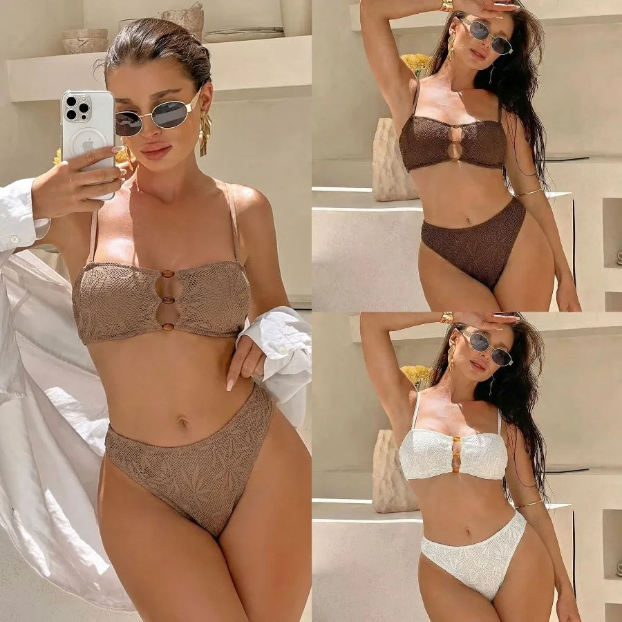 Sexy High Waist Mesh Bikini Pushup Set