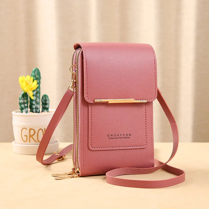 Women's PU Leather Organizer Wallet — Zipper Crossbody Purse with Card Slots