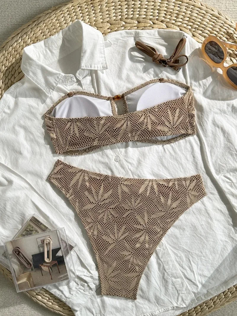 Sexy High Waist Mesh Bikini Pushup Set