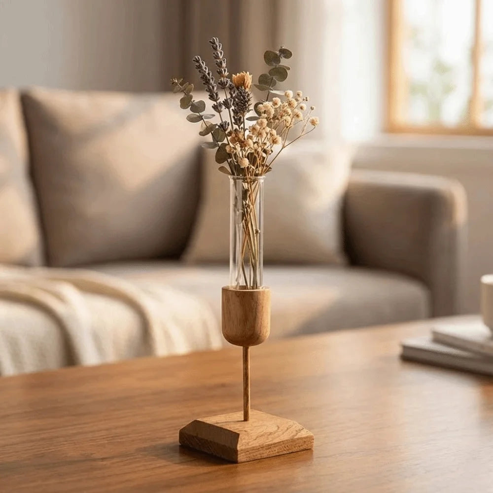 Wood & Glass Hydroponic Vase | Minimalist Home Décor