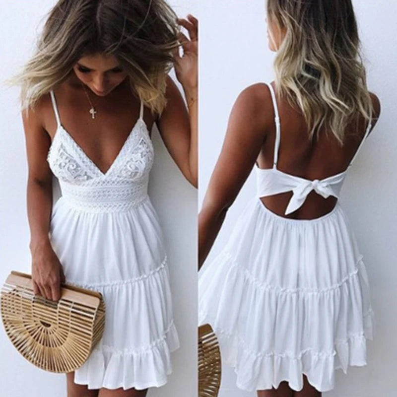 Lace-Trim Backless Mini Sundress