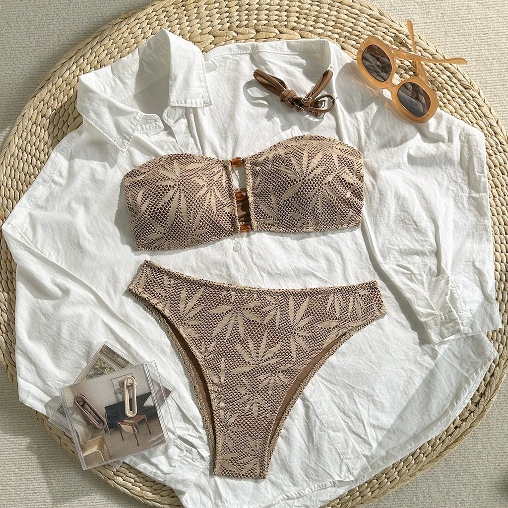 Sexy High Waist Mesh Bikini Pushup Set