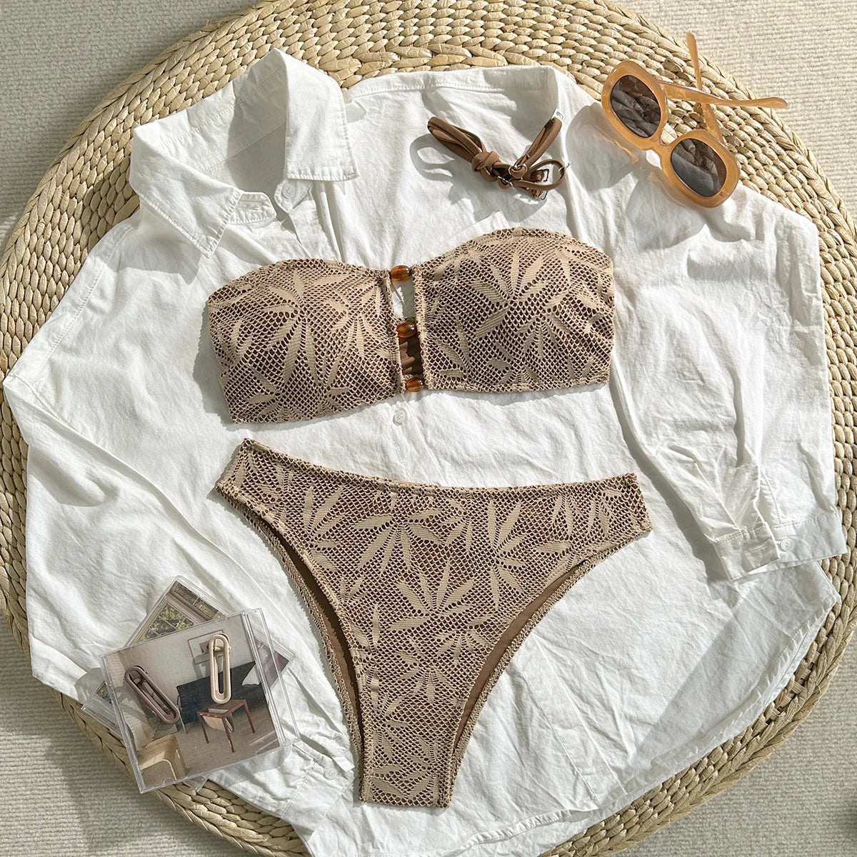 Sexy High Waist Mesh Bikini Pushup Set