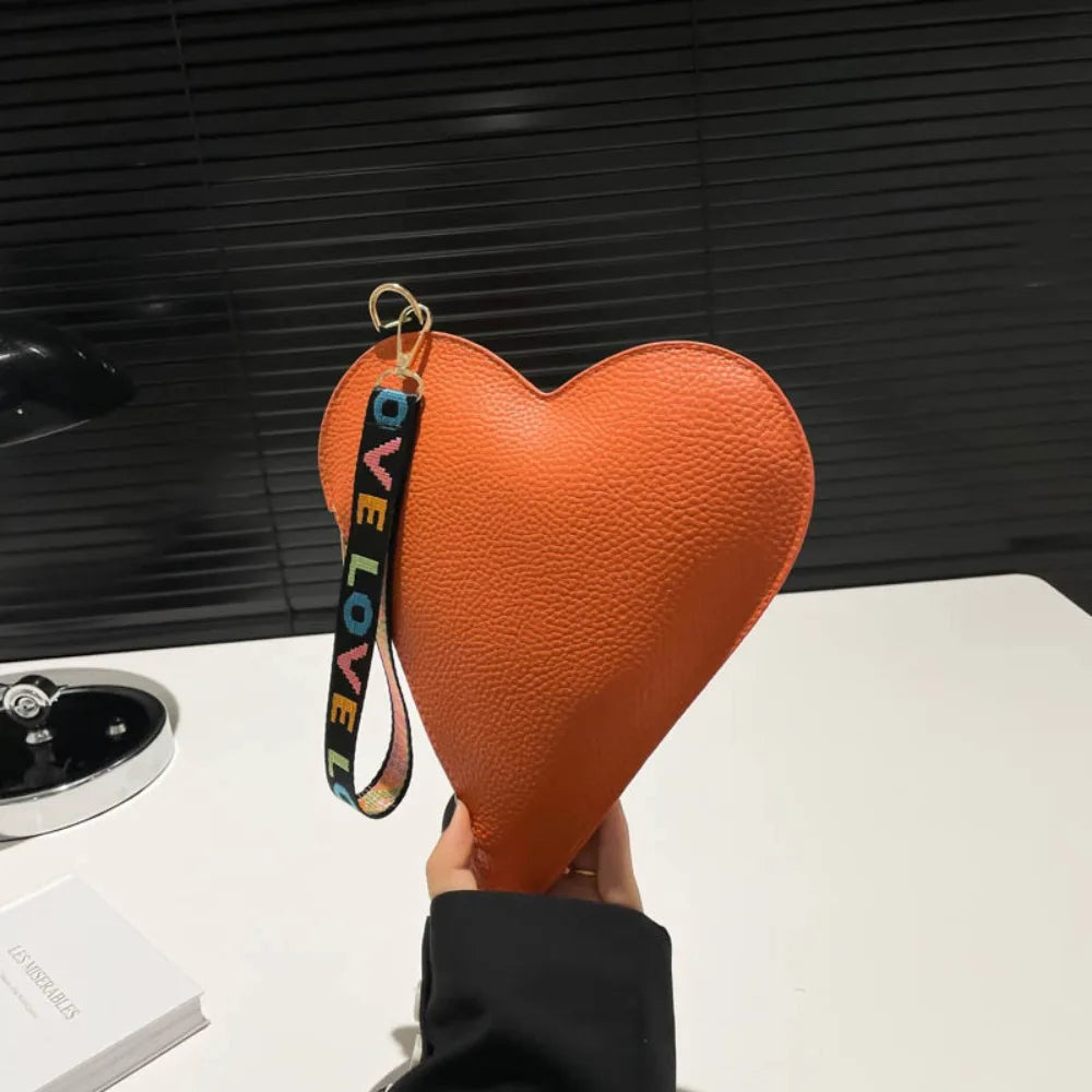 Women's PU Wrist Clutch Wallet — Heart-Shaped Zipper Coin Purse