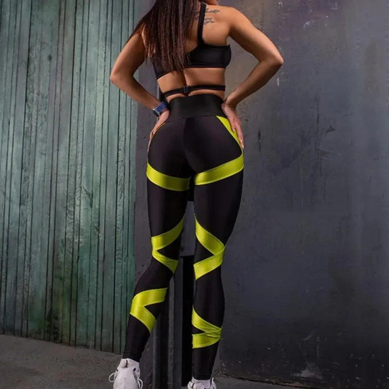 Mesh Lace-Up Sports Bra & High Waist Leggings Set | Women's Yoga Set