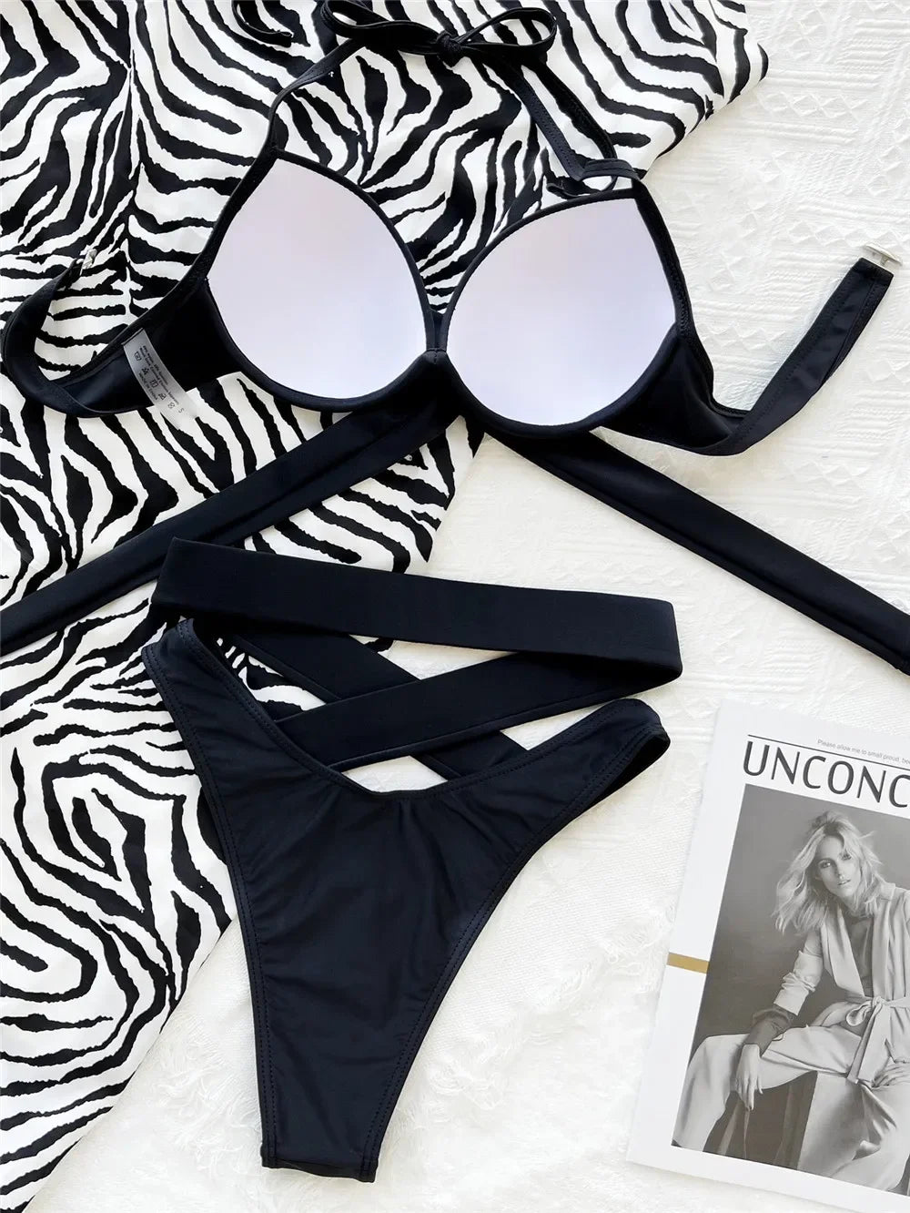 High Waisted Bandage Halter Bikini Set