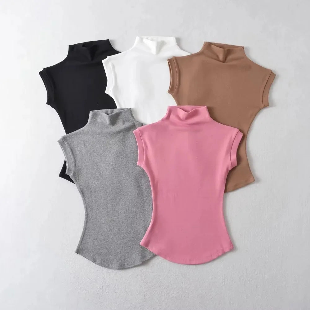 Women Summer Turtleneck Sleeveless Tops