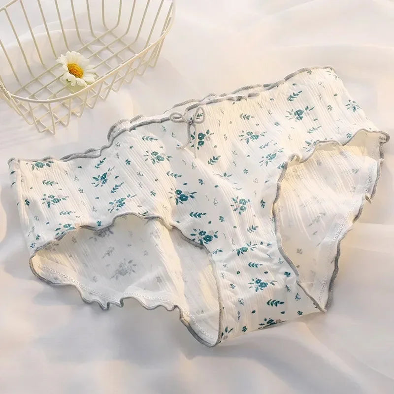 Cotton Panties Women's Underwear Panty Fashion Floral Comfort Briefs Mid Waist