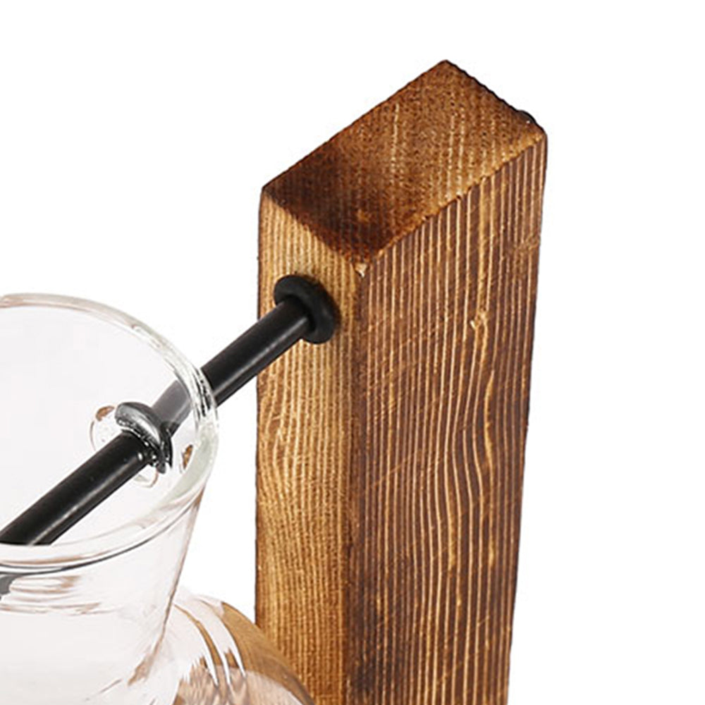 Glass Bulb Vase with Wooden Stand | Vintage Terrarium Planter