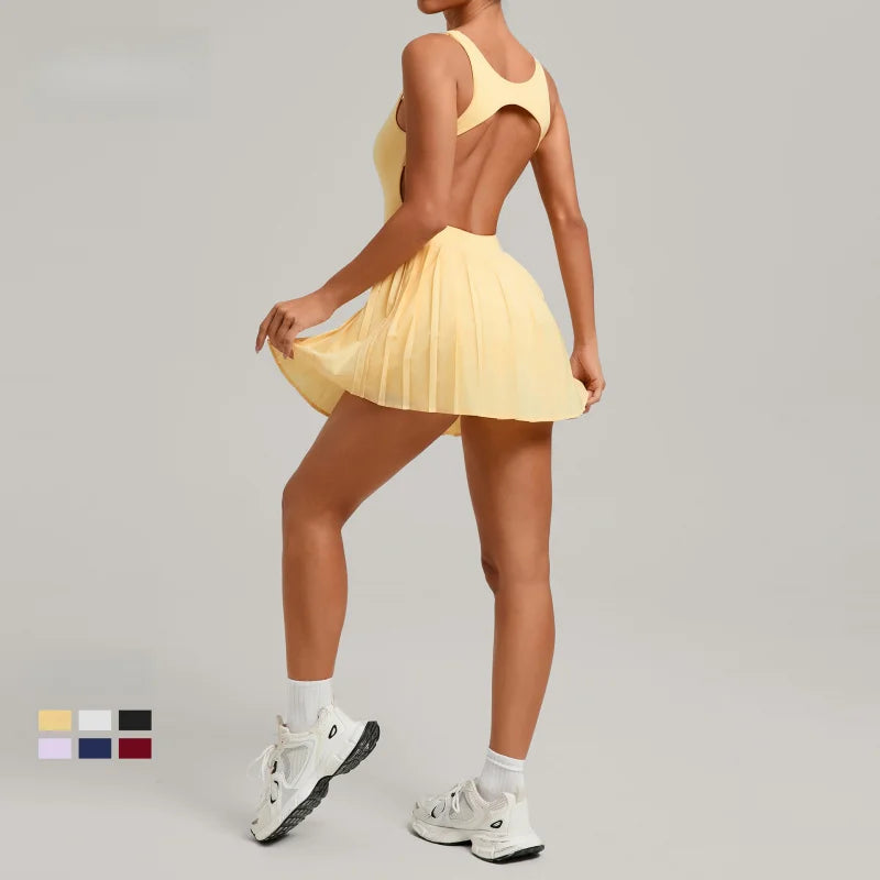Backless Pleated Sport Mini Dress