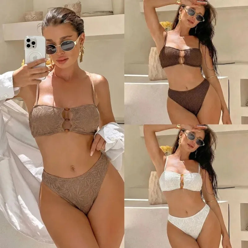 Sexy High Waist Mesh Bikini Pushup Set