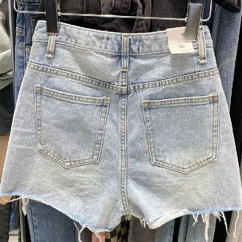 High-Waisted Ripped Denim Shorts