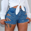 Rhinestone Cut-Out Denim Shorts