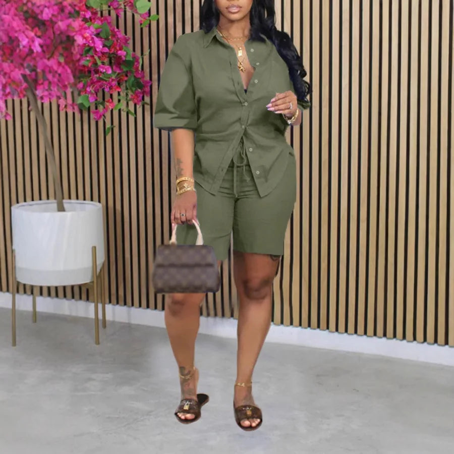 Women's Y2K Two-Piece Shorts Set — Shirt Top & Short Pants