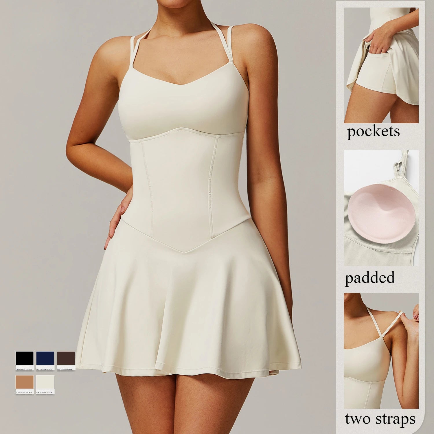 Tennis Mini Dress with Built-In Shorts & Pockets