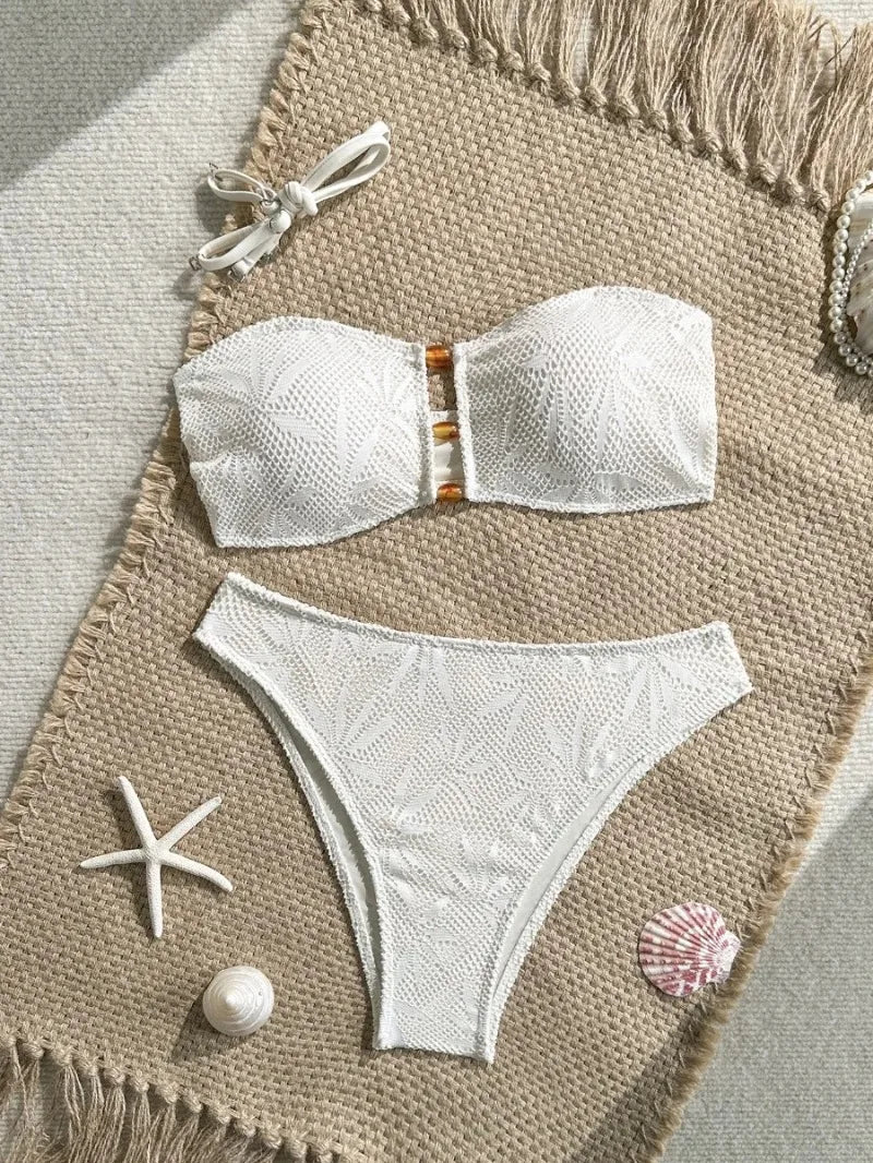 Sexy High Waist Mesh Bikini Pushup Set