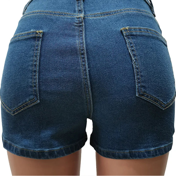 Rhinestone Cut-Out Denim Shorts