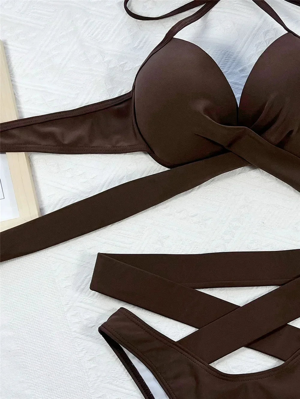 High Waisted Bandage Halter Bikini Set