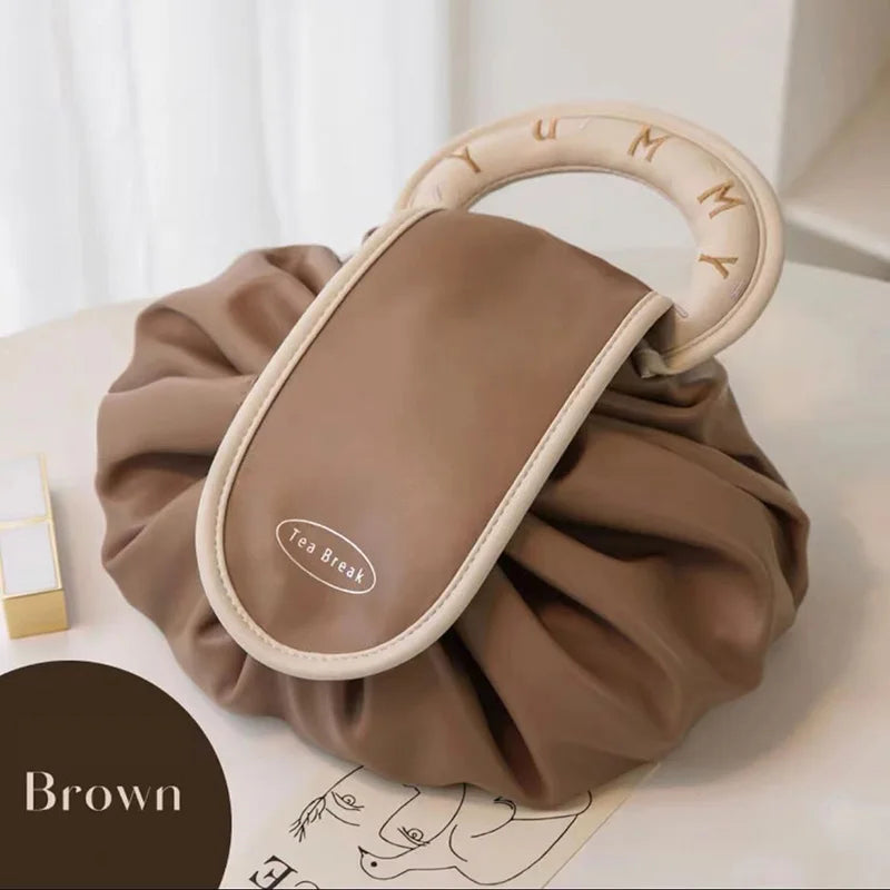 Large Drawstring Makeup Bag — PU Cosmetic Storage Pouch