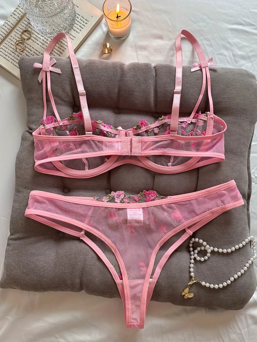 Floral Embroidery Lingerie Set | Women's 2-Piece Underwire Bra & Underwear