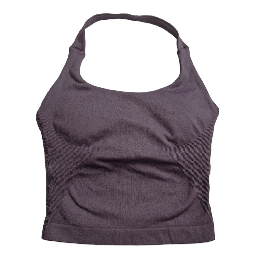 Women's Seamless Halter Tank Top — Padded Sports Bra Workout Vest