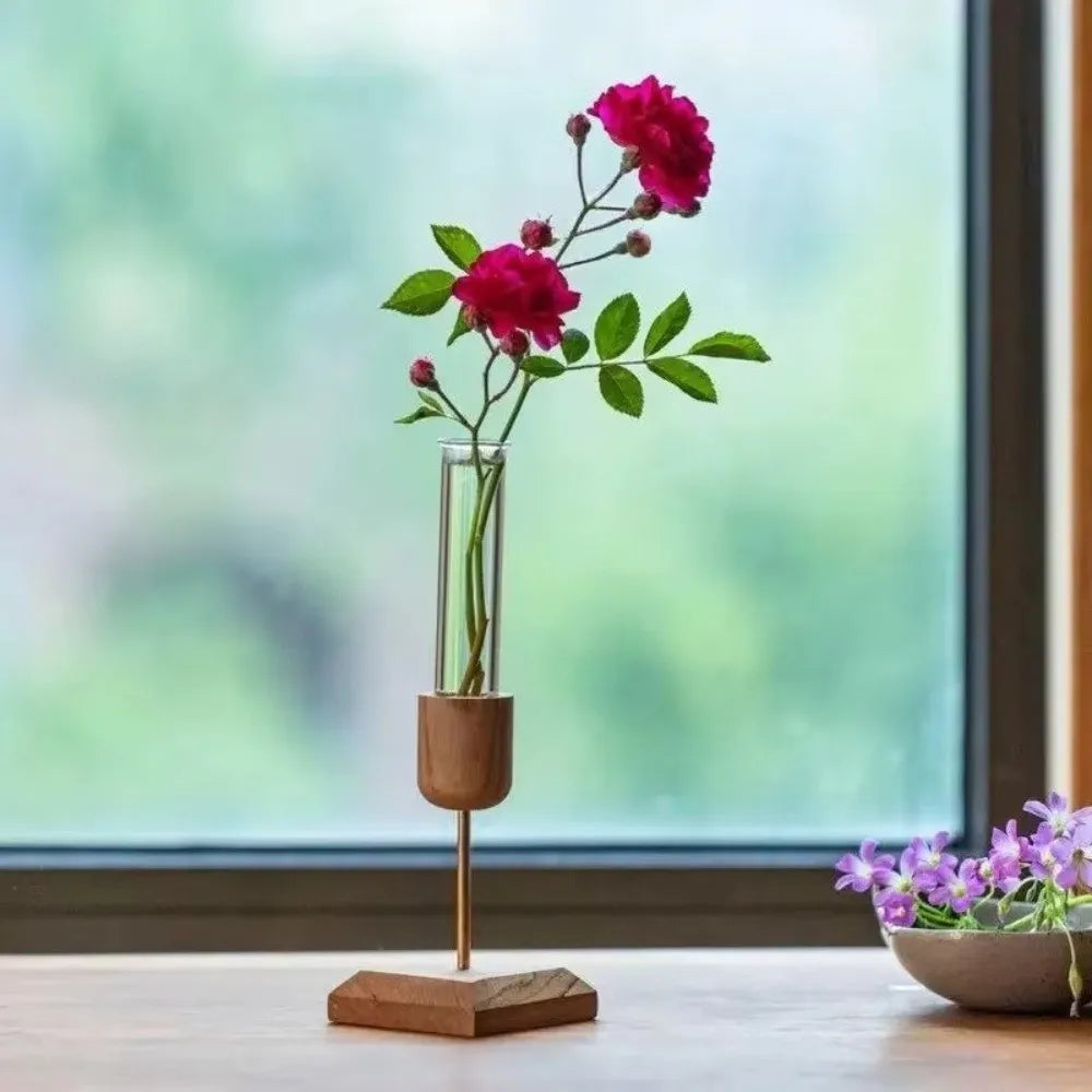 Wood & Glass Hydroponic Vase | Minimalist Home Décor