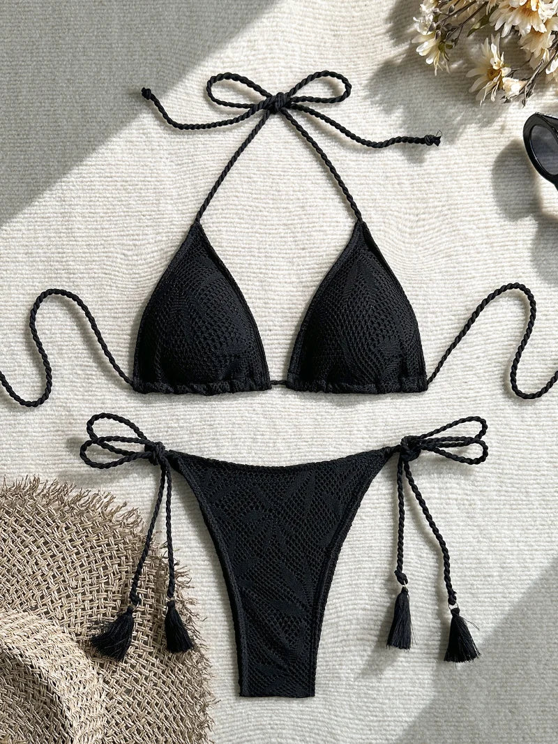 Sexy High Waist Mesh Bikini Pushup Set