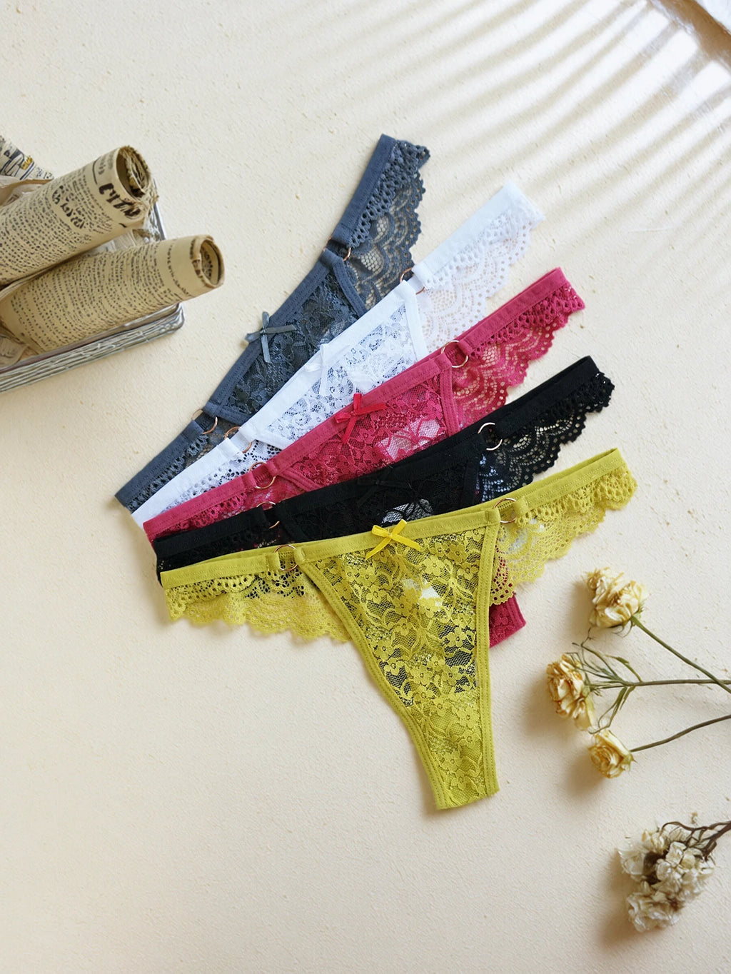Women's Lace Thong Underwear — 5-Pack Low-Rise G-String Set