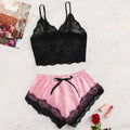 Women's Satin Lace Pajama Set — Cami Top & Shorts (Plus Size L–2XL)