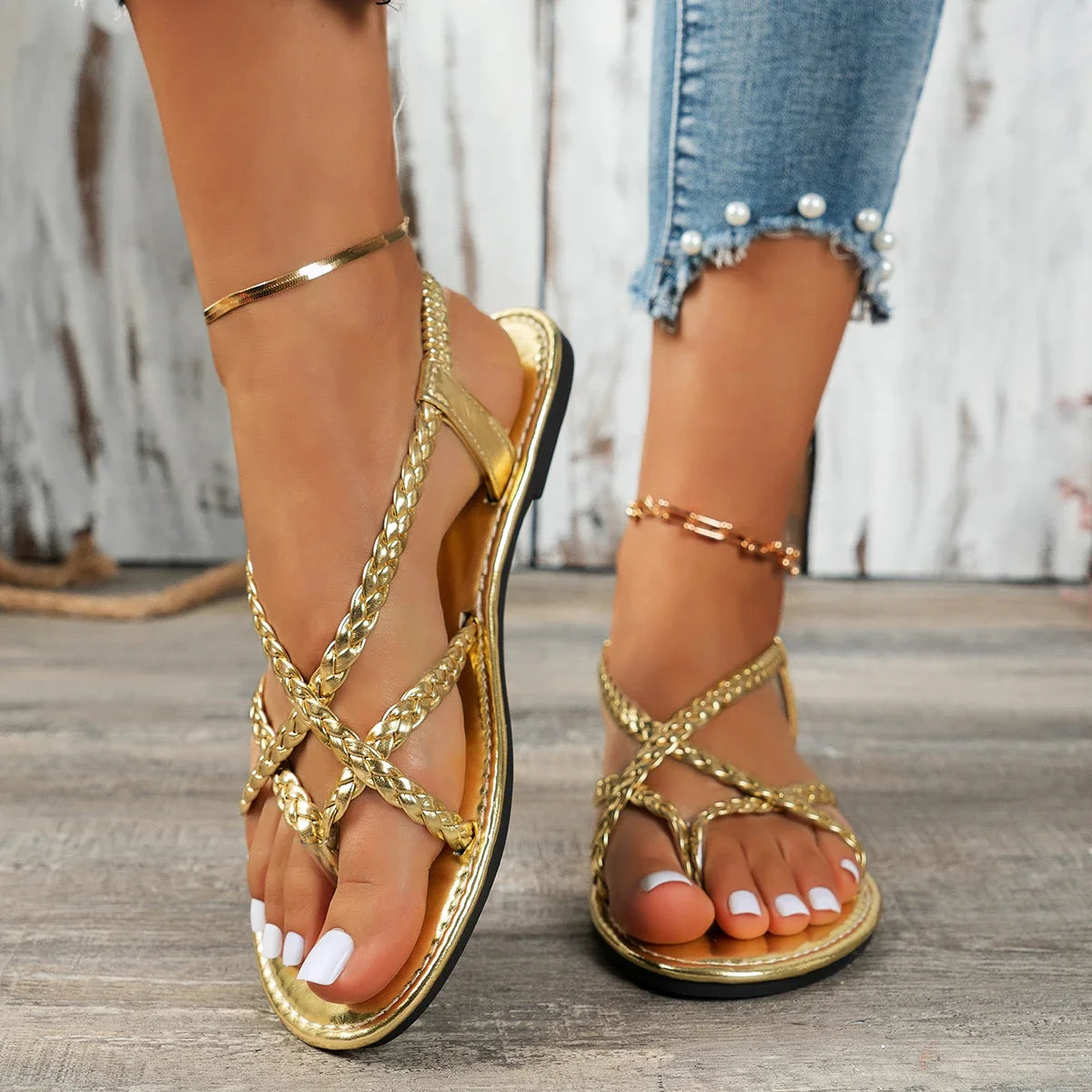 Women Beach Woven Hollow Sandals