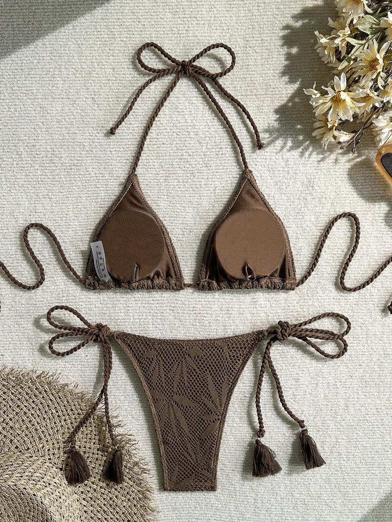 Sexy High Waist Mesh Bikini Pushup Set