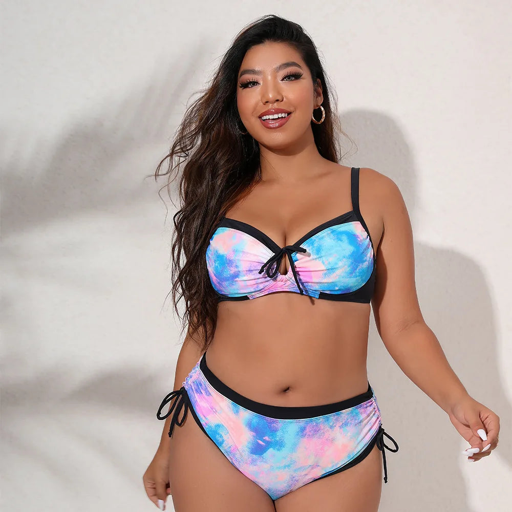Women's Plus Size High Waist Bow Bikini Set — Push-Up Two-Piece Swimsuit