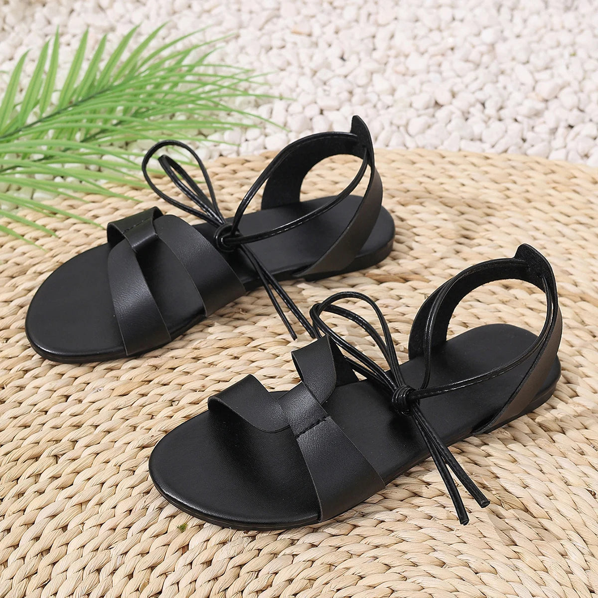 Women's Lace-Up Flat Sandals | Peep Toe Summer Sandals