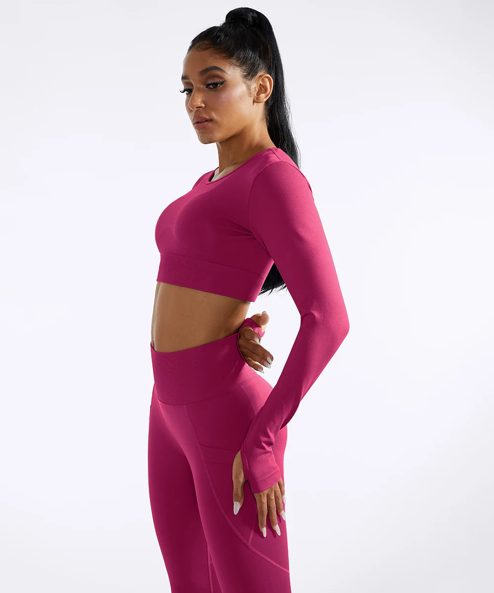 Women Yoga Solid Long Sleeve Sports Top