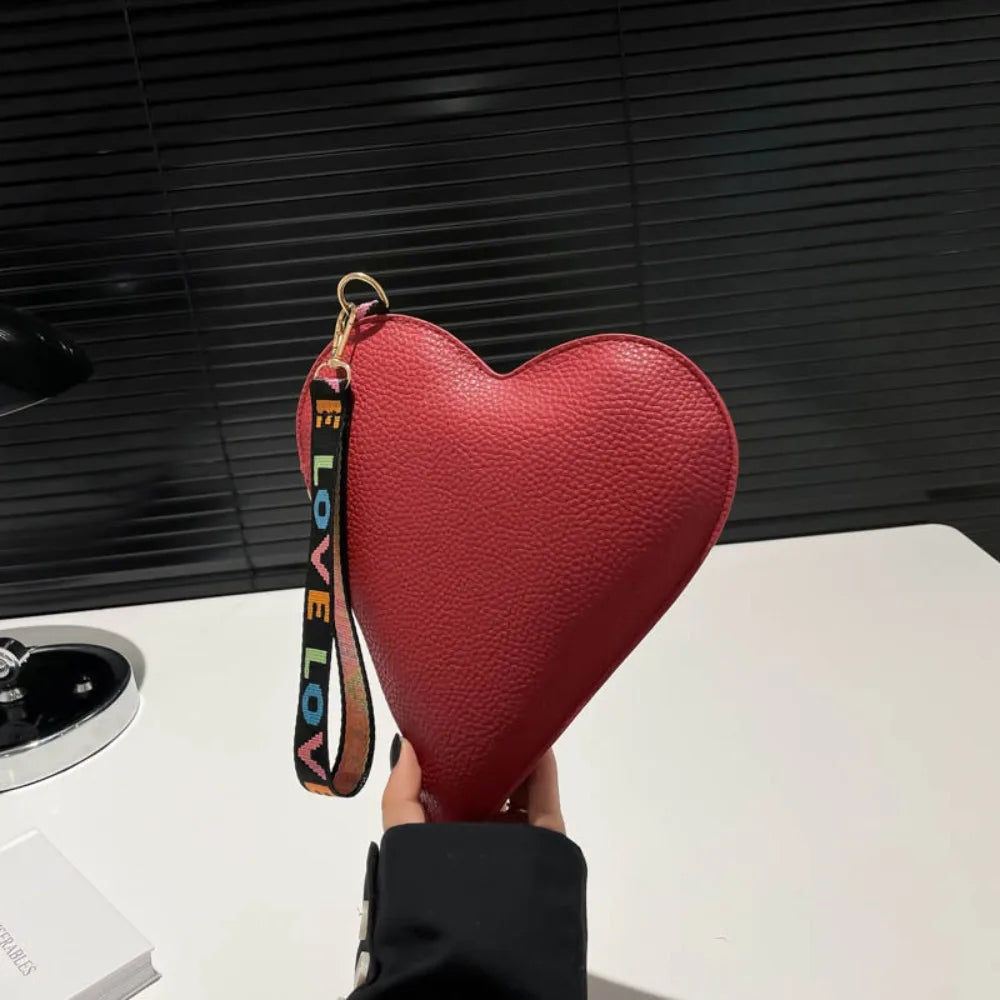 Women's PU Wrist Clutch Wallet — Heart-Shaped Zipper Coin Purse