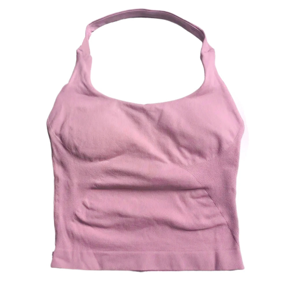 Women's Seamless Halter Tank Top — Padded Sports Bra Workout Vest