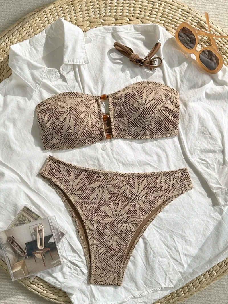 Sexy High Waist Mesh Bikini Pushup Set