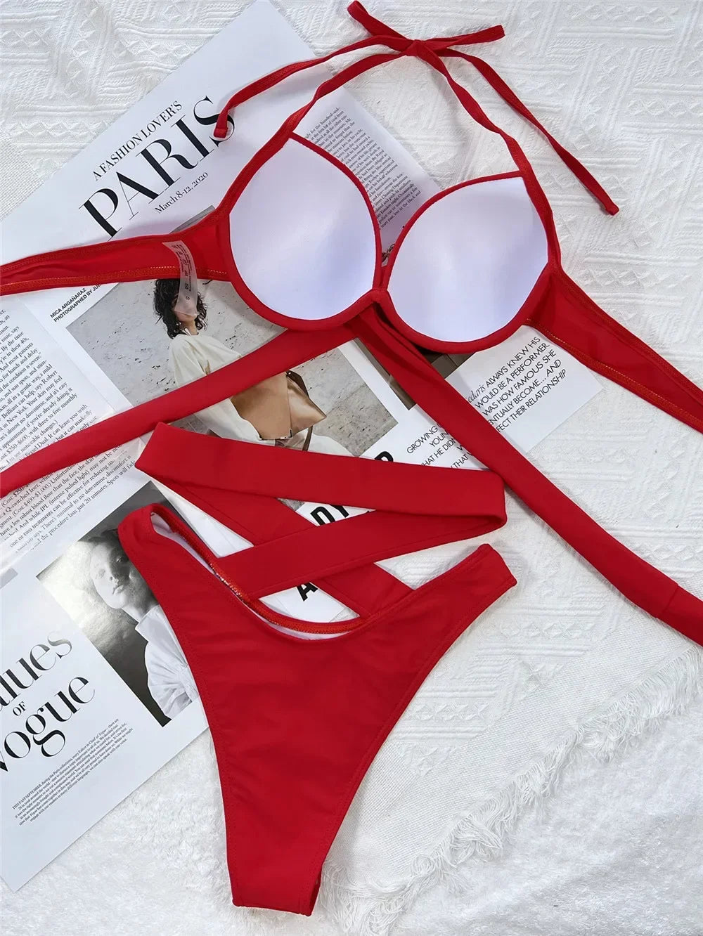 High Waisted Bandage Halter Bikini Set