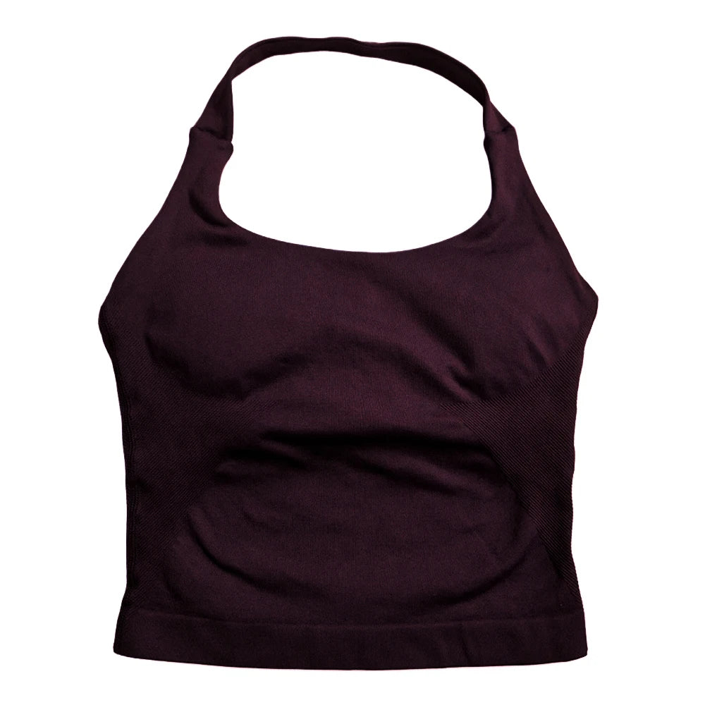 Women's Seamless Halter Tank Top — Padded Sports Bra Workout Vest