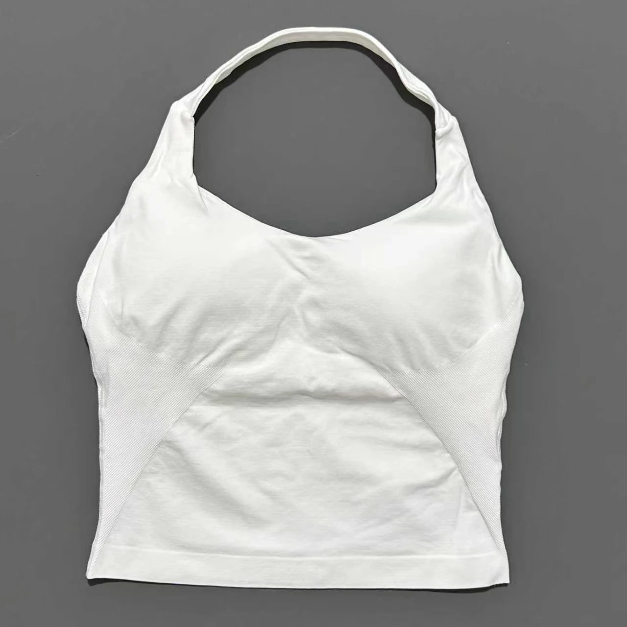 Seamless Longline Strappy Sports Tank — Halter Neck Ruched Backless Activewear Top