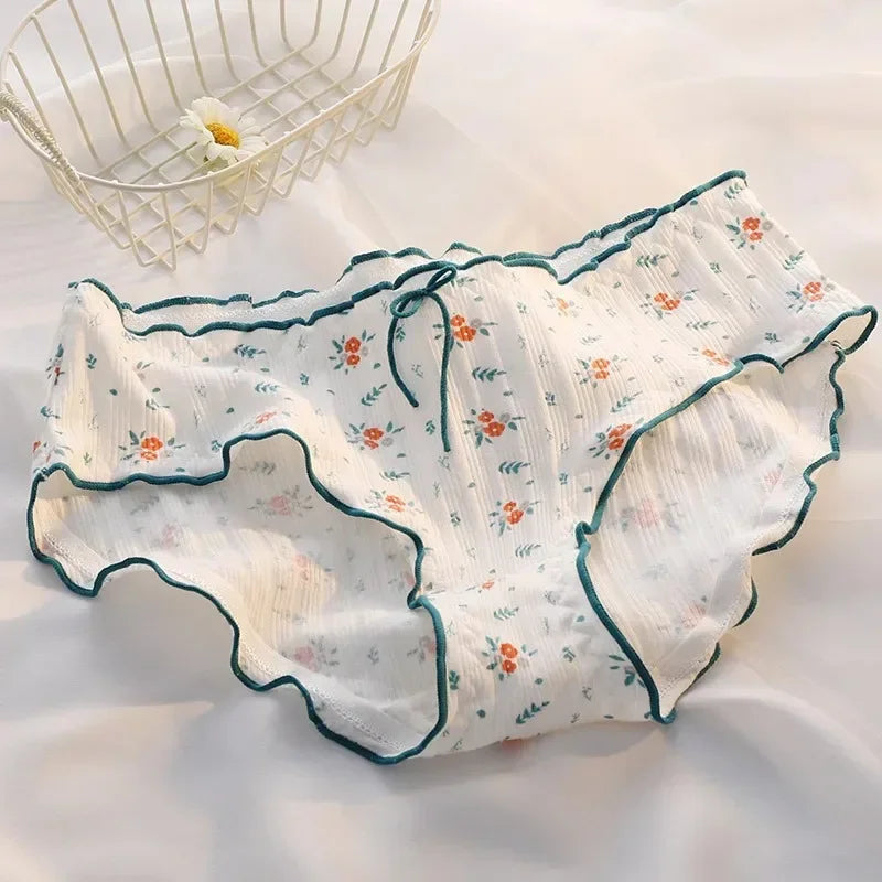 Cotton Panties Women's Underwear Panty Fashion Floral Comfort Briefs Mid Waist