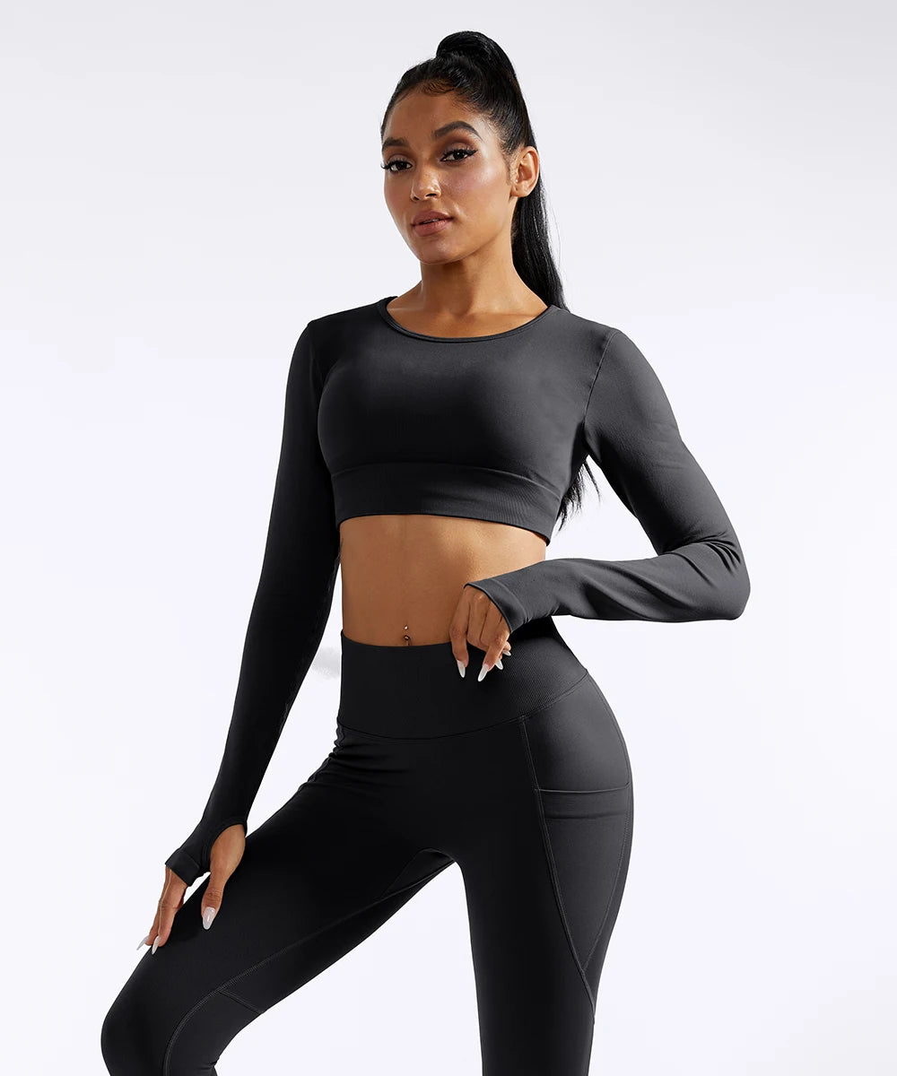 Women Yoga Solid Long Sleeve Sports Top