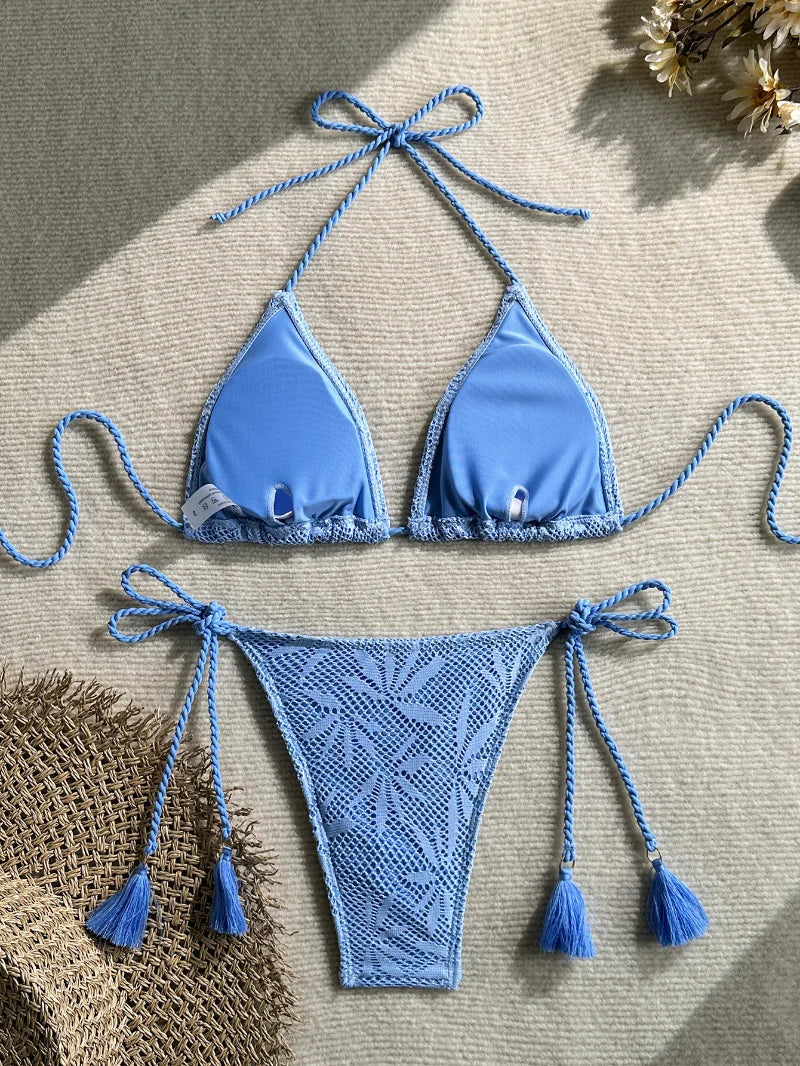 Sexy High Waist Mesh Bikini Pushup Set
