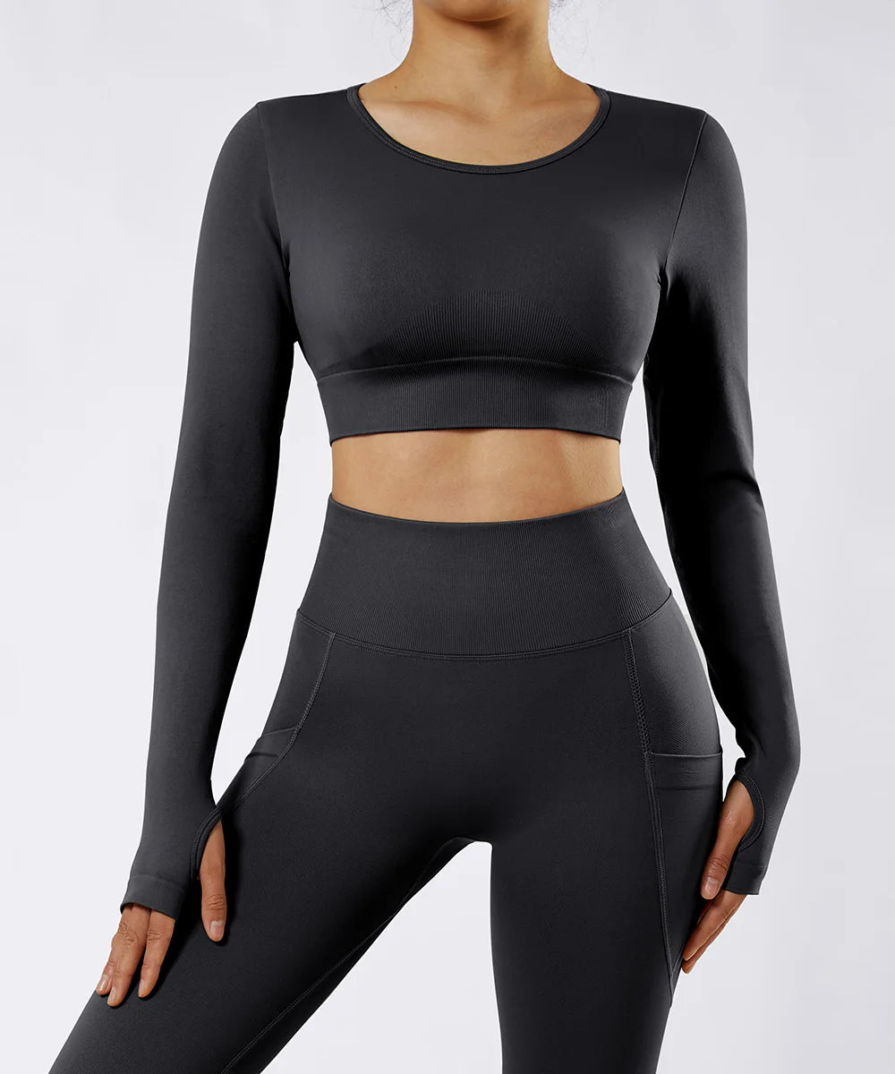 Women Yoga Solid Long Sleeve Sports Top