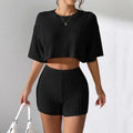 Women's Flutter-Sleeve Crop Top & Shorts Two-Piece Set