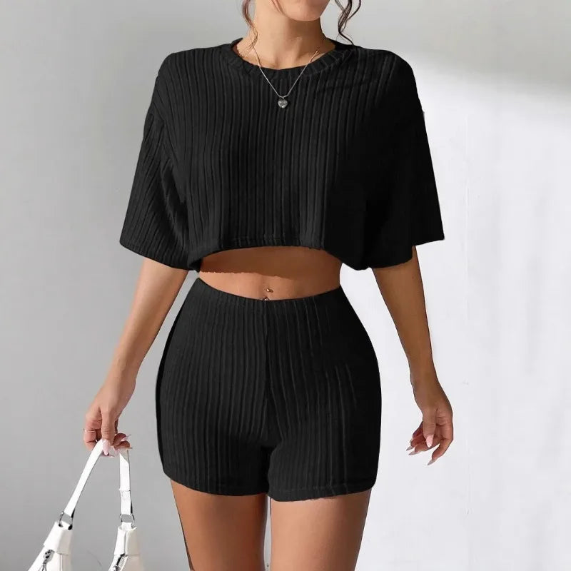 Women's Flutter-Sleeve Crop Top & Shorts Two-Piece Set