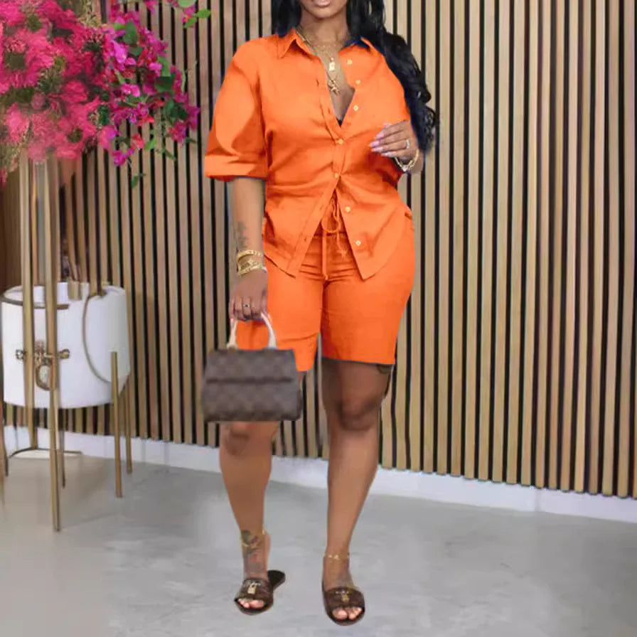 Women's Y2K Two-Piece Shorts Set — Shirt Top & Short Pants