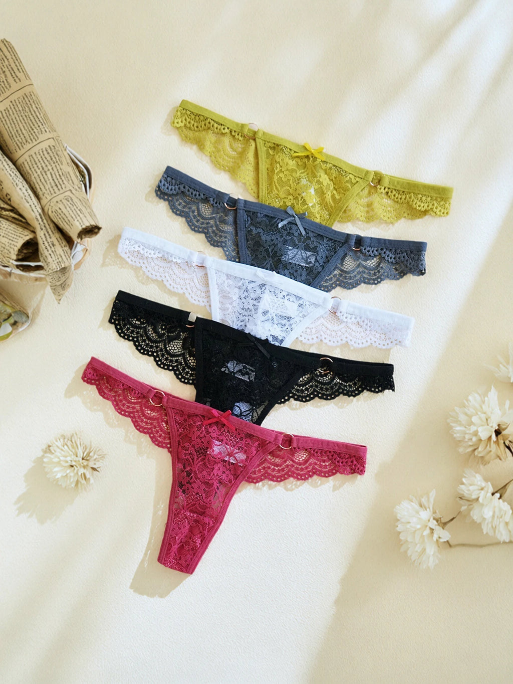 Women's Lace Thong Underwear — 5-Pack Low-Rise G-String Set
