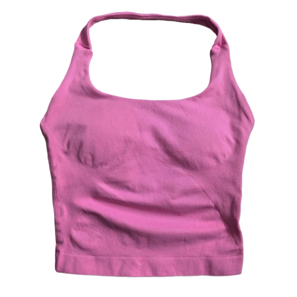 Women's Seamless Halter Tank Top — Padded Sports Bra Workout Vest